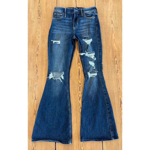 Hollister Denim - Hollister Distressed High Rise Vintage Flare Soft Stretch Jeans 5 (27) Dark Wash
